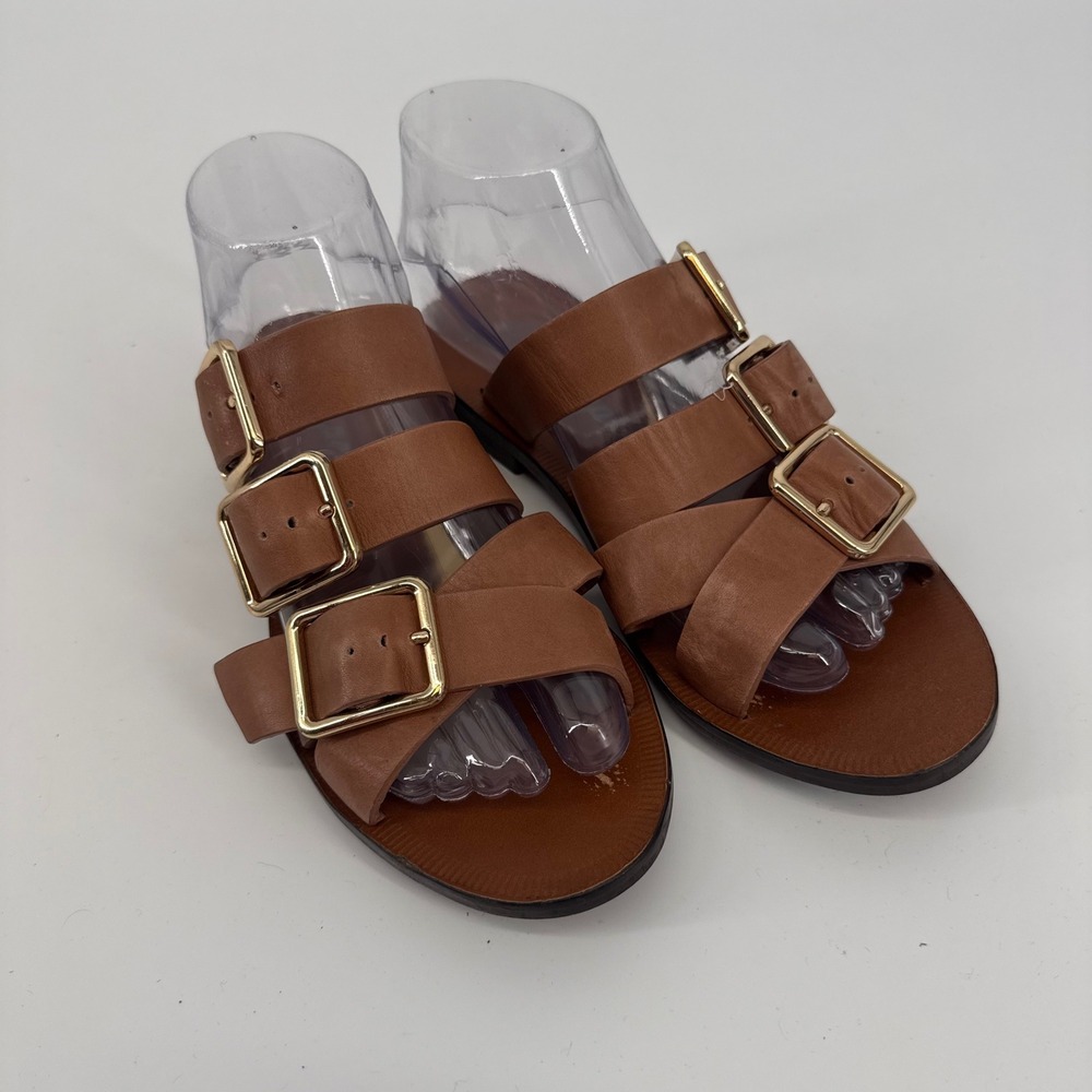 Free People Coast to Coast Sandals Women 36 Brown‎ Leather Strap Gold Buckle